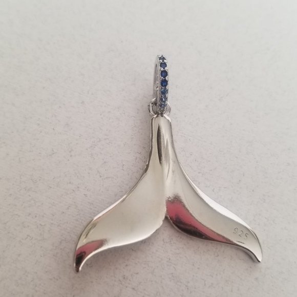 925 Sterling Silver Dolphin Fin Pendant Charm Embellished W/Simulated Gemstones - Picture 4 of 10